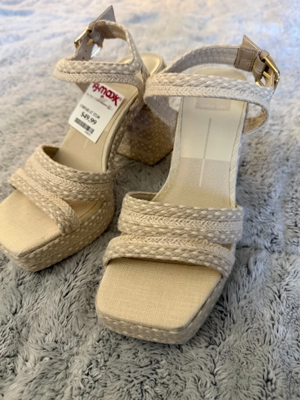 Dolce Vita Cream Braided Strap Block Heel Sandals - Picture 10 of 11